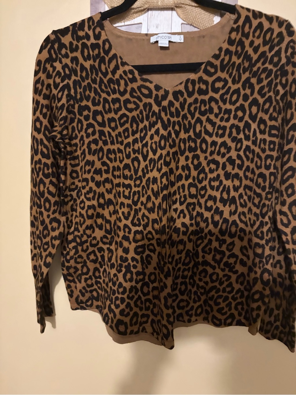 Chico's Leopard Print V-Neck Long Sleeve Top - Brown/Black